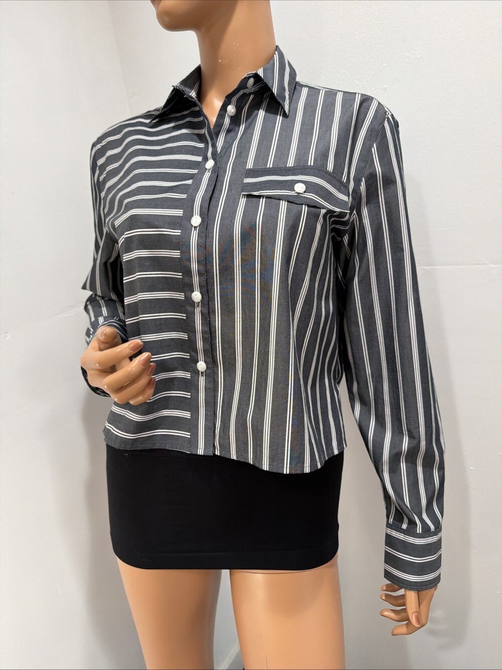 rag and bone blouse Grey White Striped Size Small Oversized Long Sleeve